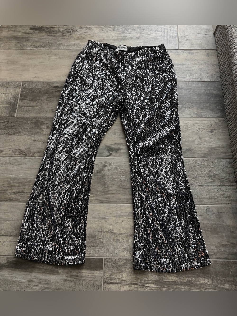 No Boundaries Black Silver Sequin Flared Pants